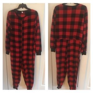 Plush buffalo plaid onesie lounge wear